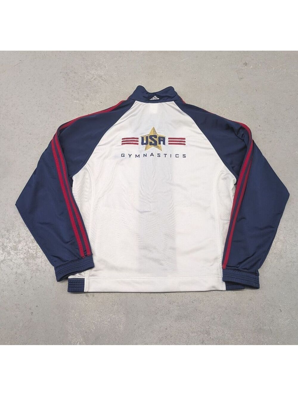 Adidas USA Olympics Gymnastics White and Blue Track Jacket